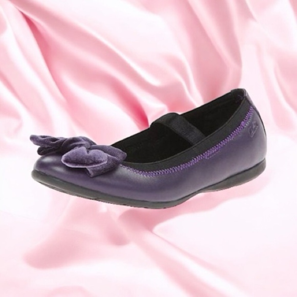 Clarks Purple Leather Ballet Bow Mary Jane Flats Size UK 4/ EU 36/ US 5.5
